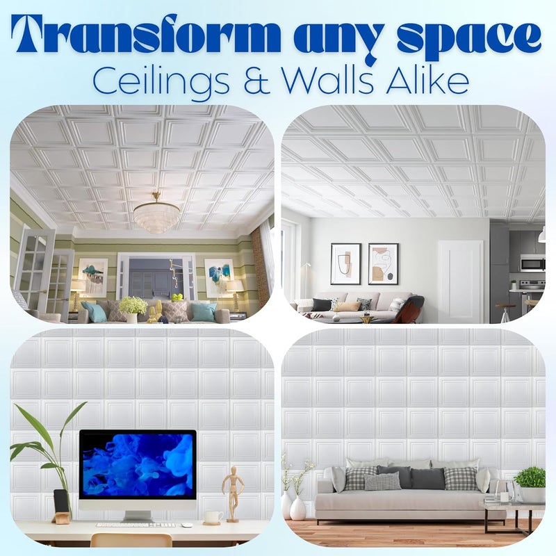 Art3d 12-Pack PVC Drop Ceiling Tiles (48 Sq.Ft), 24"x24" Decorative Panels for Home and Office, 2ft x 2ft, Bright White Finish - Image 5